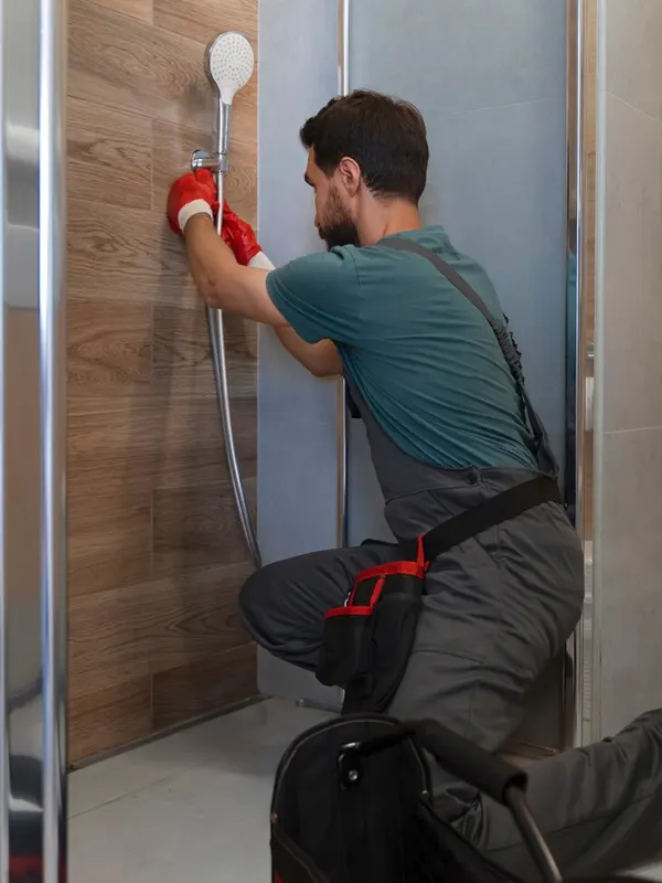 Expert bathroom tradesmen doing a bathroom fitting installation service in Jersey.