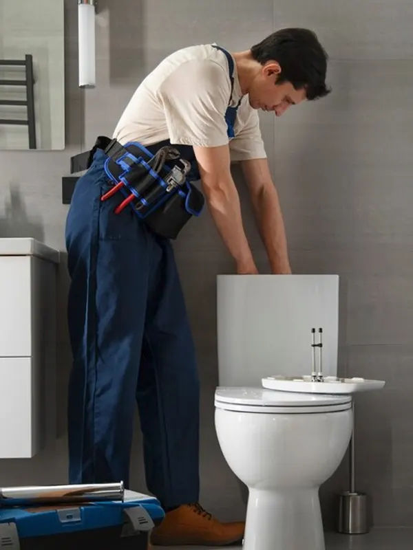 Expert bathroom repairman in Jersey doing a bathroom servicing.