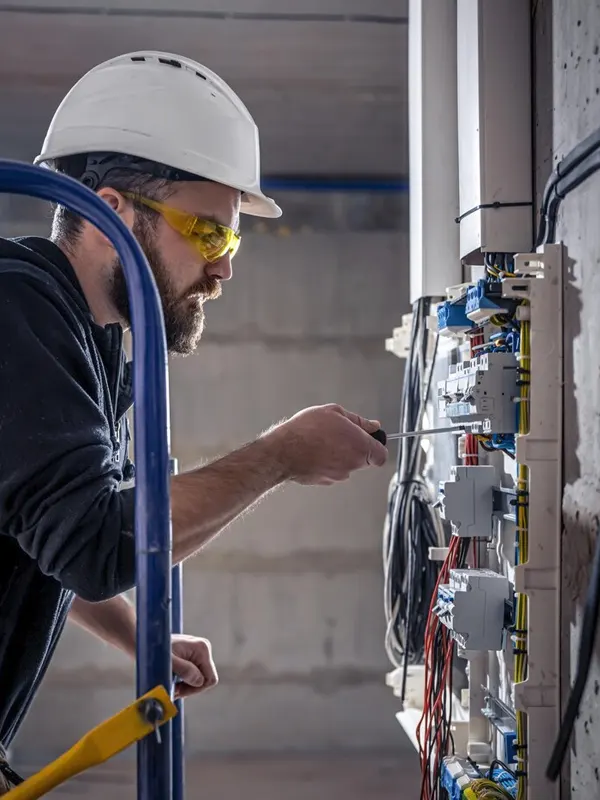 A Jersey electrician doing a commercial electricity service in a shop.