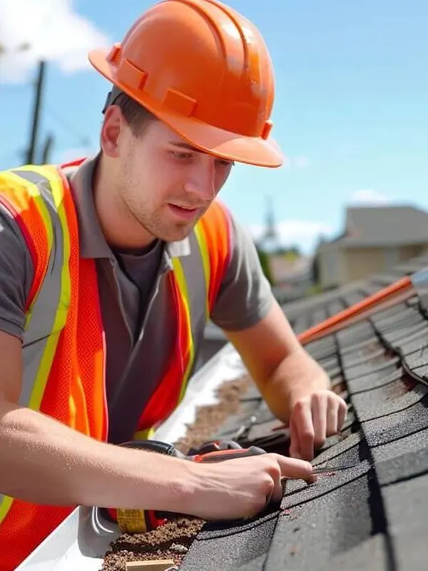 A roofer doing a refurbished roof repair in a Jersey home.