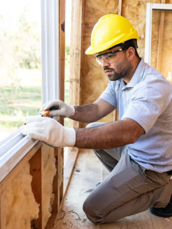 A local window carpenter doing an emergency window repair in a Jersey building.