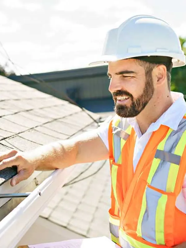 An expert roofer in Jersey doing a roof inspection survey service in a Jersey home.